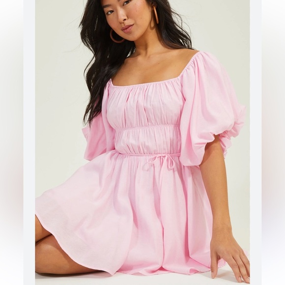 NWT Altar'd State Blush Pink Amabella Puff Mini Dress Size Small - Picture 6 of 6